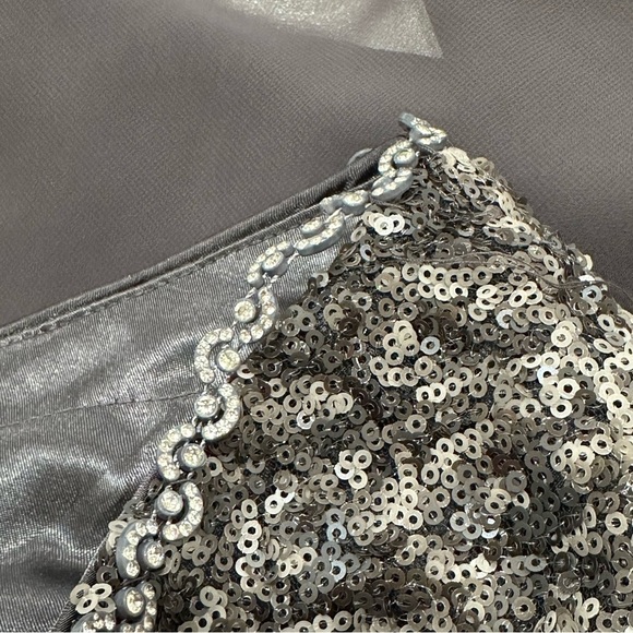 Vintage Aspeed One Shoulder Chiffon Gown Embellished Gray Medium Y2K Prom Chic - Picture 12 of 13